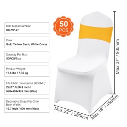 Tuolipäälliset polyesteri ja spandex yleismalli taitettaville tuoleille 50 kpl valkoinen ja kultainen
