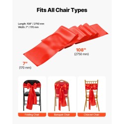 Satiiniset tuolinauhat 100 kpl 170 mm leveät 2750 mm pitkät punaiset