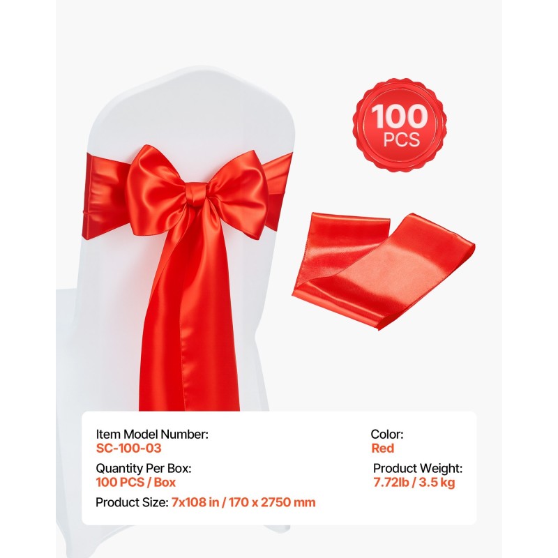 Satiiniset tuolinauhat 100 kpl 170 mm leveät 2750 mm pitkät punaiset