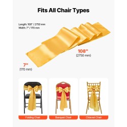 Satiiniset tuolinauhat 275 cm pitkät 17 cm leveät 100 kpl kulta häihin