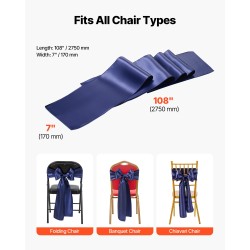 Satiinirusetit laivastonsiniset tuolin selkänojaan 275 x 17 cm 50 kpl