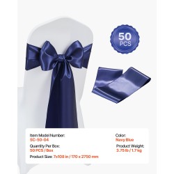 Satiinirusetit laivastonsiniset tuolin selkänojaan 275 x 17 cm 50 kpl