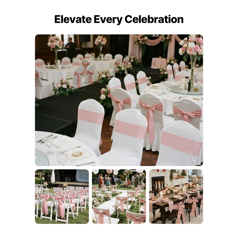 Satiiniset tuolinauhat rusetilla 275 x 17 cm 100 kpl ruusukulta häihin