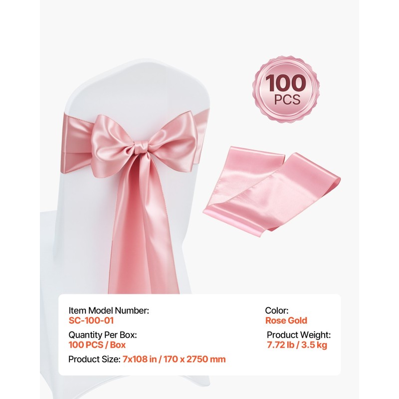 Satiiniset tuolinauhat rusetilla 275 x 17 cm 100 kpl ruusukulta häihin