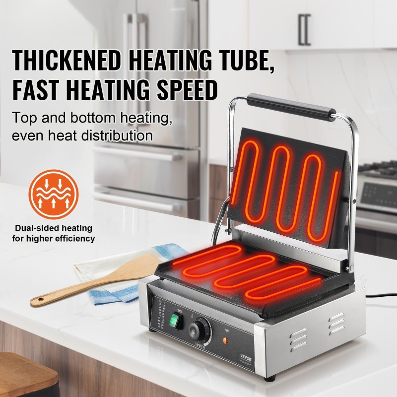 Sähköinen ruostumaton teräs paninigrilli emaloitu paistopinta 2200 wattia ammatti- ja kotikäyttöön