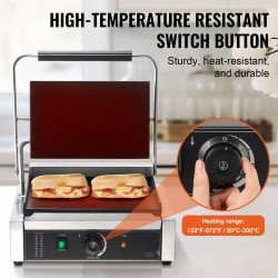 Sähköinen ruostumaton teräs paninigrilli emaloitu paistopinta 2200 wattia ammatti- ja kotikäyttöön