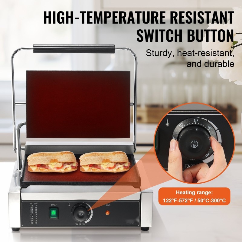Sähköinen ruostumaton teräs paninigrilli emaloitu paistopinta 2200 wattia ammatti- ja kotikäyttöön