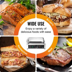 Sähköinen ruostumaton teräs paninigrilli emaloitu paistopinta 2200 wattia ammatti- ja kotikäyttöön