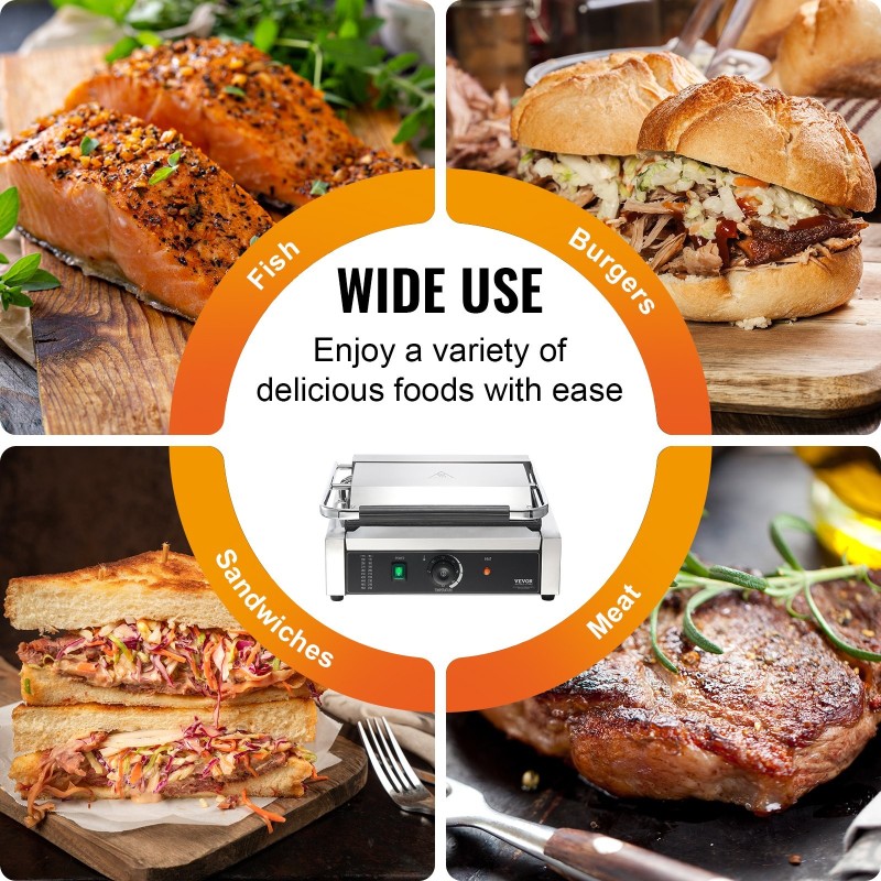 Sähköinen ruostumaton teräs paninigrilli emaloitu paistopinta 2200 wattia ammatti- ja kotikäyttöön