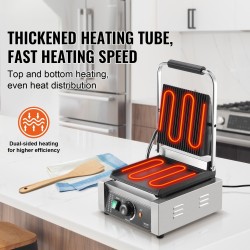 Paninigrilli ruostumatonta terästä yhdeksän tuuman emaloitu paistolevy lämpötilansäädöllä ja irrotettavalla rasvankeräysastialla