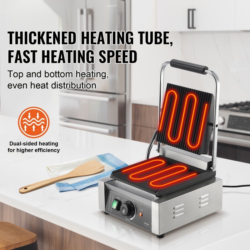 Sähköinen paninigrilli 1800W ruostumaton teräs 23x23 cm täysurattu emaloitu paistolevy