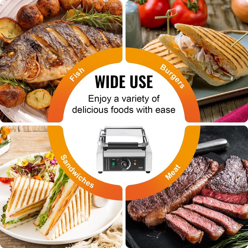 Sähköinen paninigrilli 1800W ruostumaton teräs 23x23 cm täysurattu emaloitu paistolevy