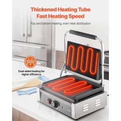 Sähköinen paninigrilli 2200W ruostumaton teräs 34x23 cm uritettu emalilevy lämpötilansäätö 50–300°C