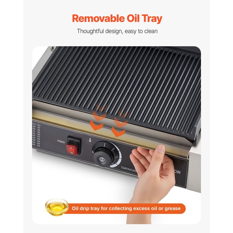 Sähköinen paninigrilli 2200W ruostumaton teräs 34x23 cm uritettu emalilevy lämpötilansäätö 50–300°C