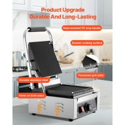 Sähköinen paninigrilli ruostumaton teräsrunko 1800W emaloitu 22x23 cm säädettävä lämpötila