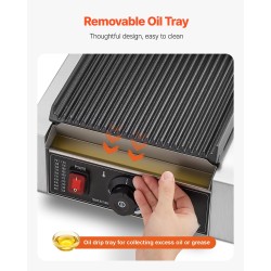 Sähköinen paninigrilli ruostumaton teräsrunko 1800W emaloitu 22x23 cm säädettävä lämpötila