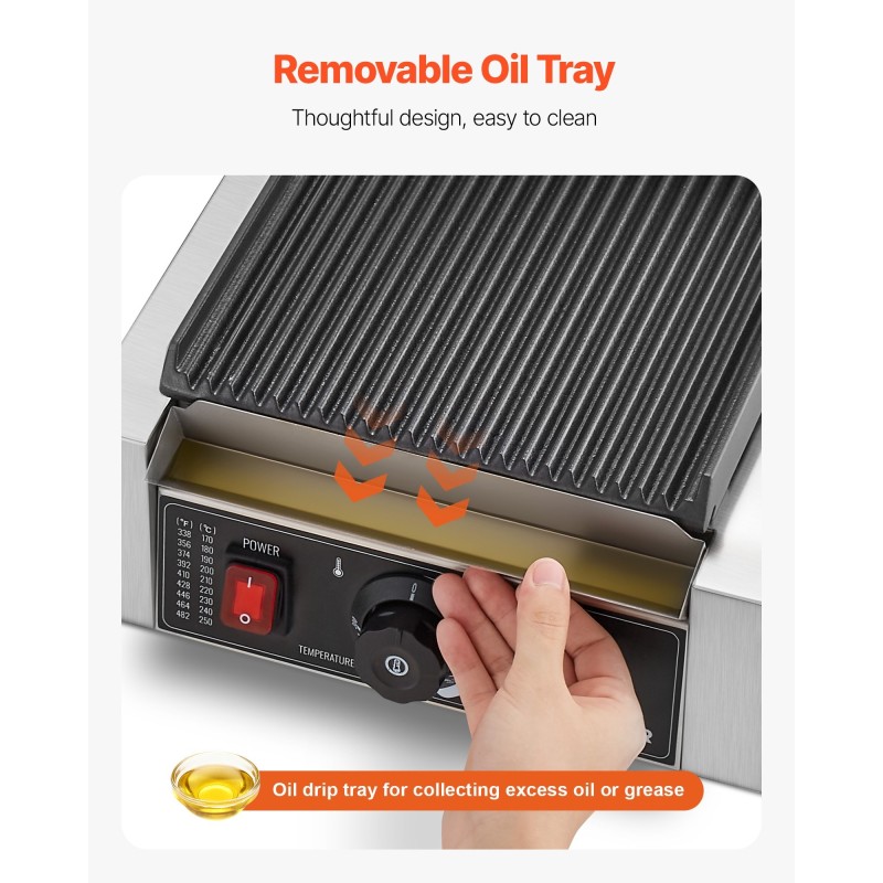 Sähköinen paninigrilli ruostumaton teräsrunko 1800W emaloitu 22x23 cm säädettävä lämpötila