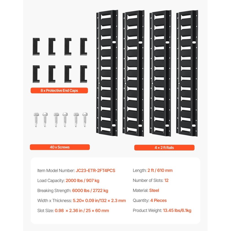 Teräksinen E-kiskosarja 610 mm 4 kpl 907 kg kantavuus perävaunuille ja pakettiautoihin