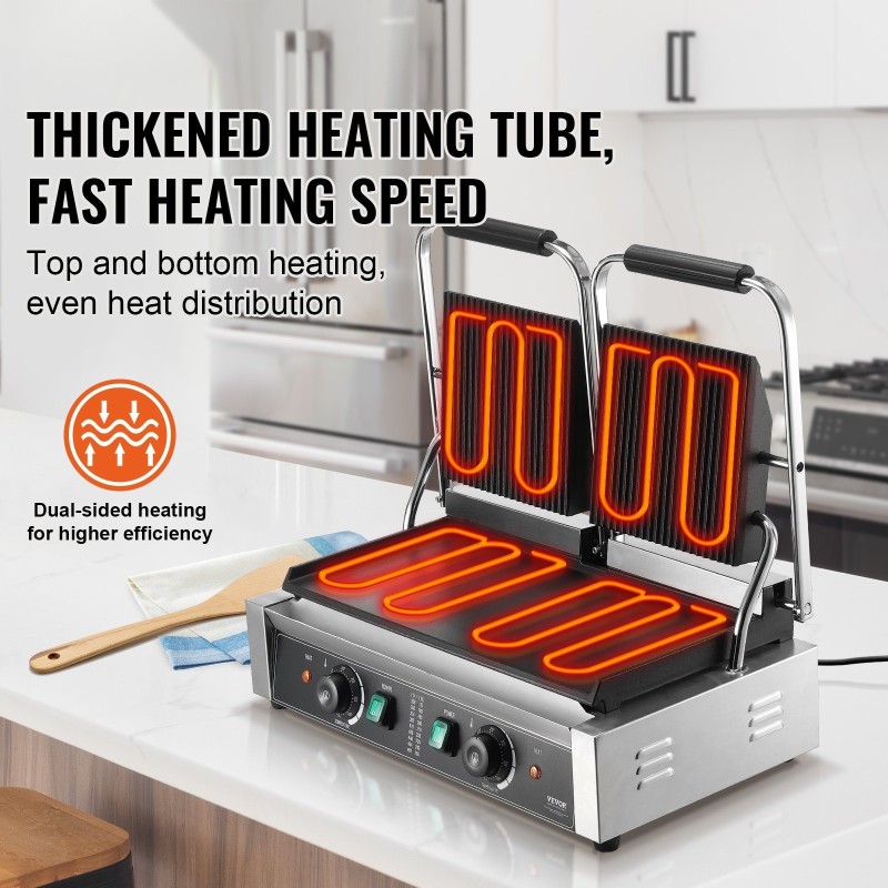 Paninigrilli sähköinen 3600W kaksipuolinen ruostumaton teräs emaloitu paistopinta 485×230 mm