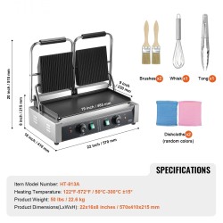 Paninigrilli sähköinen 3600W kaksipuolinen ruostumaton teräs emaloitu paistopinta 485×230 mm
