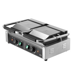 Kaupallinen sähköinen paninigrilli ruostumattomasta teräksestä 3600W kaksitasoinen säädettävä lämpötila 50–300 °C