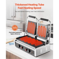 Sähköinen paninigrilli ruostumaton teräs kaksoispainelevyt tasainen emalipinta 485 x 230 mm