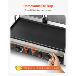 Sähköinen paninigrilli ruostumaton teräs kaksoispainelevyt tasainen emalipinta 485 x 230 mm