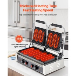 Sähköinen tuplapaninigrilli 3600W ruostumatonta terästä 48x23cm tasainen emaloitu paistolevy lämpötilansäädöllä