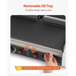 Sähköinen paninigrilli ruostumatonta terästä kaksinkertainen 48x23 cm emaloitu paistolevy 3600W