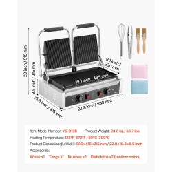 Sähköinen paninigrilli ruostumatonta terästä kaksinkertainen 48x23 cm emaloitu paistolevy 3600W