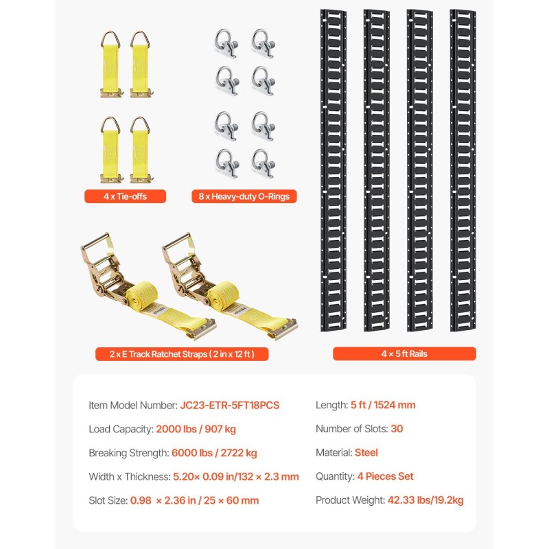 Sidontakiskosarja teräs 4 kpl 1524 mm 907 kg moottoripyörien ja polkupyörien kiinnitykseen
