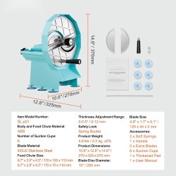 Manuaalinen vihannes- ja hedelmäleikkuri ruostumatonta terästä paksuus säädettävissä 0–12 mm kaksi syöttöaukkoa