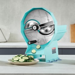 Manuaalinen vihannes- ja hedelmäleikkuri ruostumatonta terästä paksuus säädettävissä 0–12 mm kaksi syöttöaukkoa