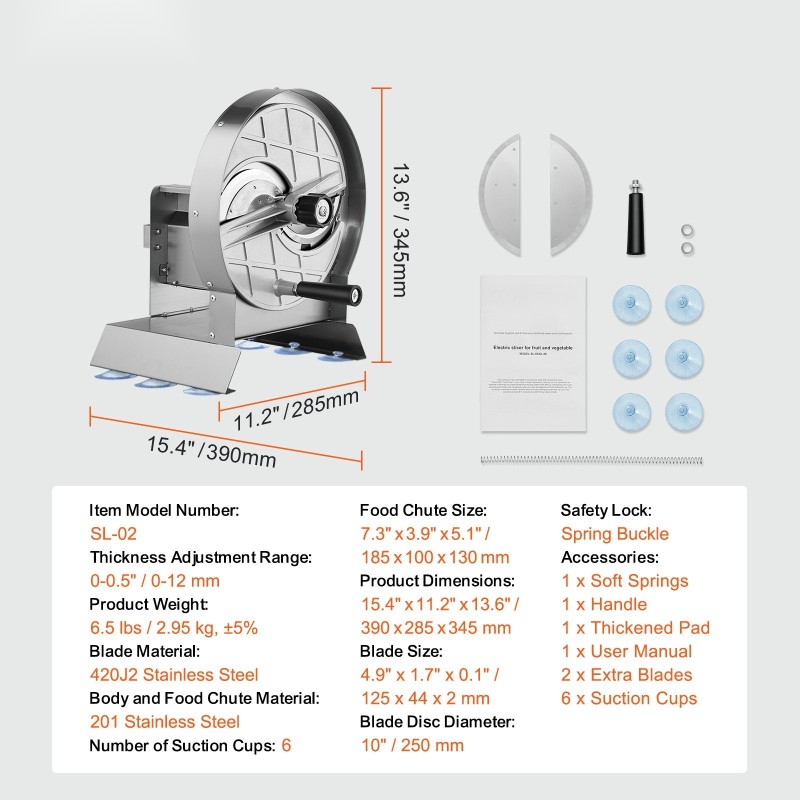 Manuaalinen ruostumattomasta teräksestä valmistettu vihannesleikkuri 0–12 mm sisältää 2 varaterää