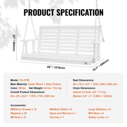 Terassikeinu seetripuusta valkoinen 137 x 71 x 60 cm