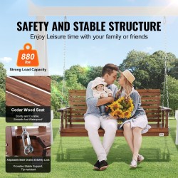 Puuinen kuistikeinu seetripuusta teräsketjuilla 1523 mm 880 paunaa hiiltynyt ruskea