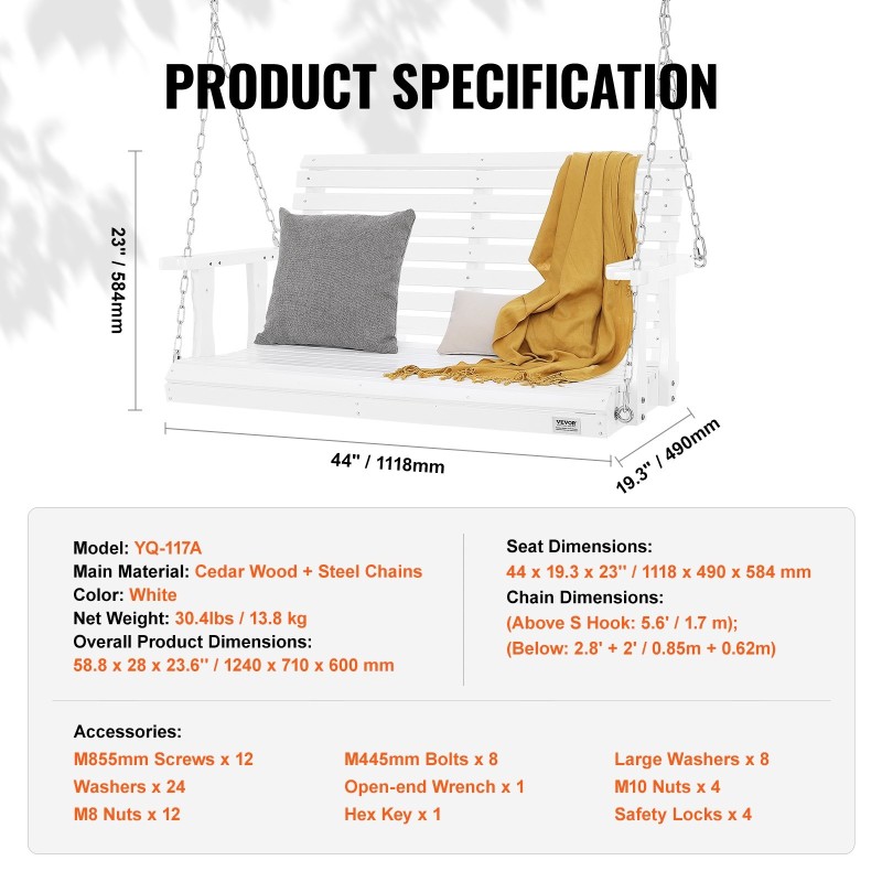 Terassikeinu setripuinen valkoinen 1240x710x600 mm 400 kg kantavuus