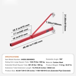 Sähkövinssin tukivarsi hiiliterästä 600 kilon kantavuudella 180 asteen kääntyvä jatkettava putki