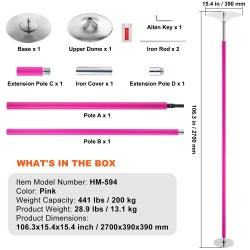 Tankotanssitanko 40 mm teräs säädettävä korkeus pyörivä ja staattinen pinkki