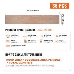Itsekiinnittyvät vinyylilaatat 914x152 mm 36 kpl 2,5 mm puukuosi vedenpitävä