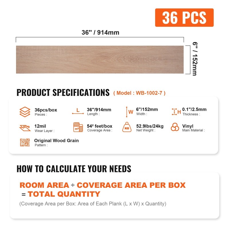 Itsekiinnittyvät vinyylilaatat 914x152 mm 36 kpl 2,5 mm puukuosi vedenpitävä