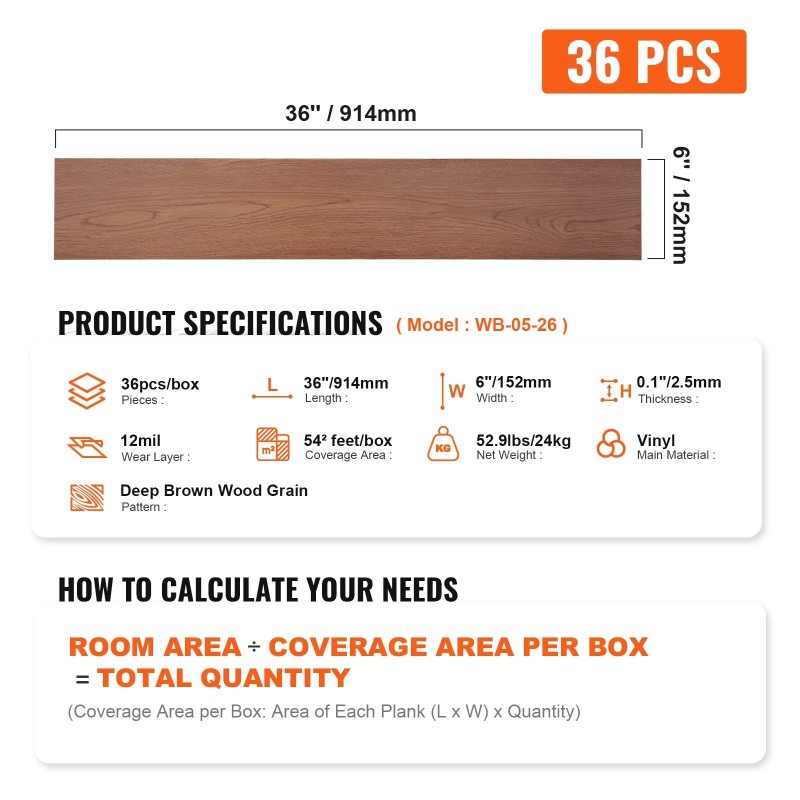 Itsekiinnittyvät vinyylilaatat 36 kpl 914x152 mm 2,5 mm syvänruskea