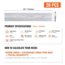 Itsekiinnittyvät vinyylilaatat 914×152 mm 20 kpl vaaleanharmaa puukuosi