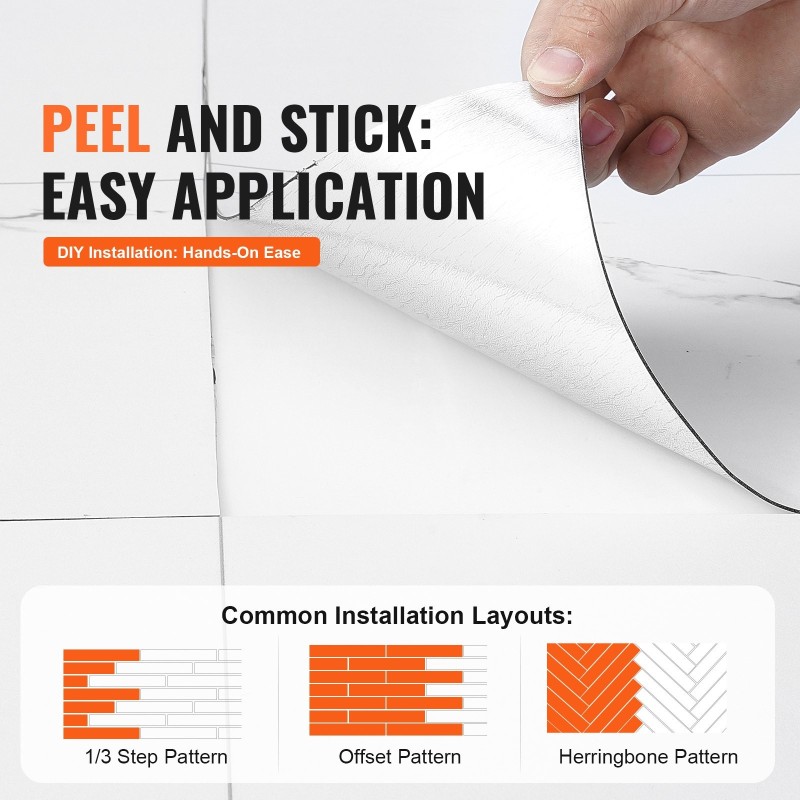 Itsekiinnittyvät vinyylilaatat 600 mm 9900 mm 1,5 mm vesitiivis valkoinen marmorikuvio