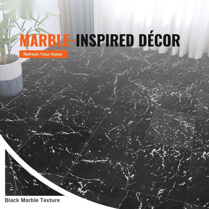 Itsekiinnittyvät vinyylilaatat 305×305 mm 50 kpl 1,5 mm musta marmori