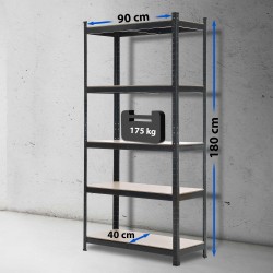 Järeä varastohylly 90x180x40 cm, 5 tasoa, kantavuus 175kg/taso