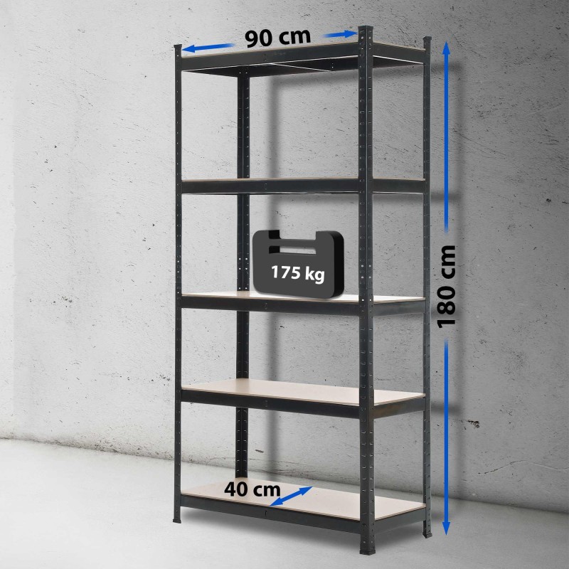 Järeä varastohylly 90x180x40 cm, 5 tasoa, kantavuus 175kg/taso