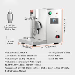 Maitotee ja milkshakesekoitin ammattikäyttö 120 W ruostumaton teräsrunko 750 ml