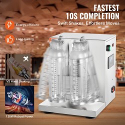 Kaksipäinen teeshakeri ruostumatonta terästä 120W ajastin 0–180 sek 2 x 1 l