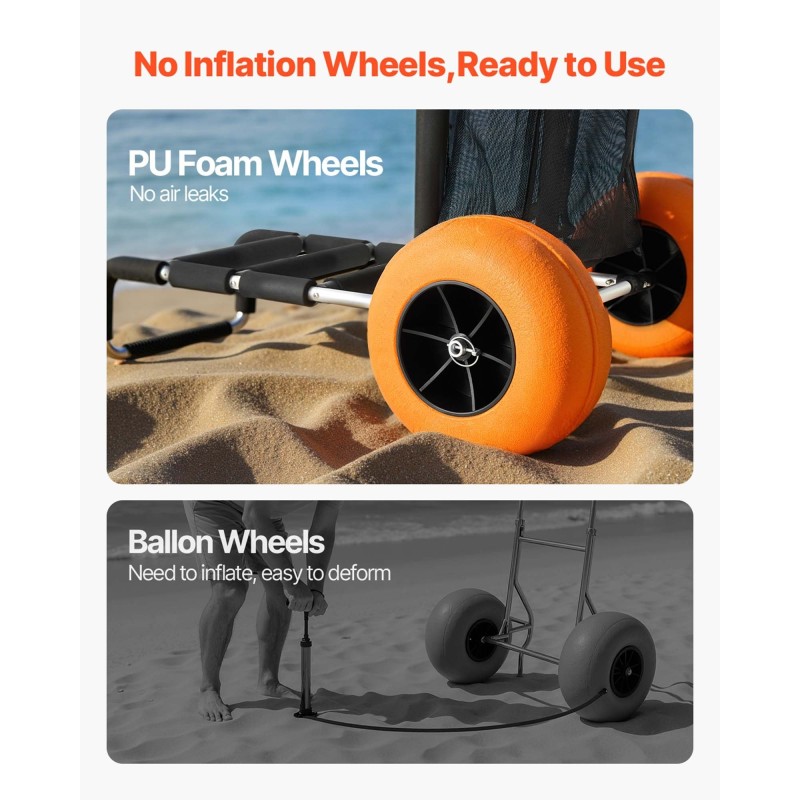 Rantakärry alumiinirunkoinen 29.9 x 15.4 tuuman kuljetustaso 12 tuuman täyskumipyörillä rantakäyttöön